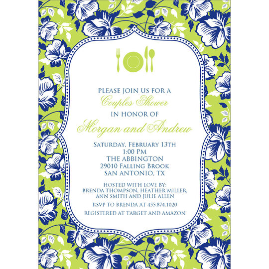 Blue Floral on Green Invitations